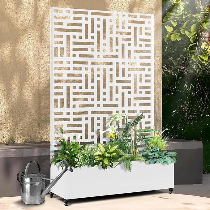 Raised Garden Bed with Trellis and Wheels,73"x47"x16" Metal Raised Garden Bed,White Modern Metal Planter with Climbing Trellis for Vines & Vegetables by GreenHaven Gardens