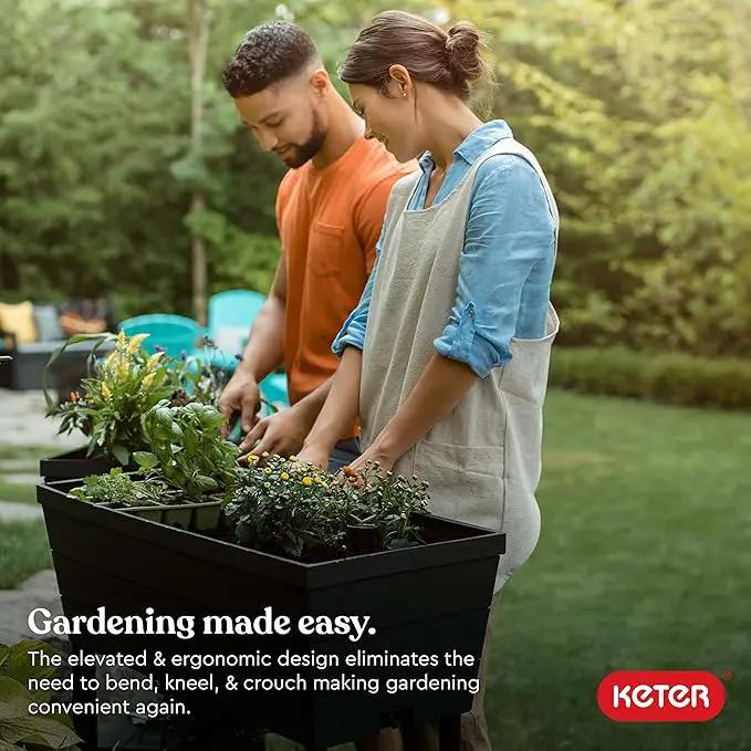 Keter Urban Bloomer 12.7 Gallon Raised Garden Bed and Outdoor Herb Garden Planter with Self Watering Gauge and Drainage Plug, Dark Grey by GreenHaven Gardens