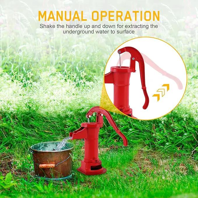 Samger Antique Pitcher Hand Water Pump Cast Iron Red Hand Well Pump 25ft Maximum lift Manual Water Transfer Pump Boost Fountain for Outdoor, Yard, Pond, Garden Decoration Kit by GreenHaven Gardens