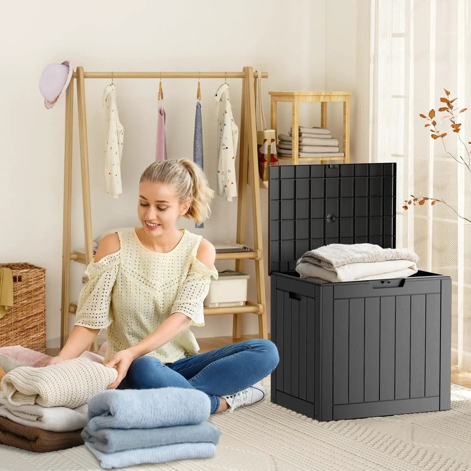 31 Gallon Resin Deck Box, Lockable Patio Outdoor Storage Box for Furniture, Garden Tools and Tools Storage, Waterproof Outside Storage Boxes - Black by GreenHaven Gardens