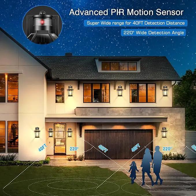 VIANIS Black 2 Pack Outdoor Lights for House, Dusk to Dawn Porch Light Lantern, Exterior Lighting for House Wall Mount, Motion Sensor Light Outside for Garage, Brightness Distance Adjustable by GreenHaven Gardens