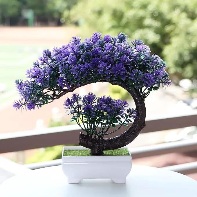 Small Artificial Plants Greenery Desktop Bonsai - Purple Plastic Fake Plants for Home Decor Indoor Bookshelf Office Desk Bathroom Room Decor, Tall 8.5" by GreenHaven Gardens