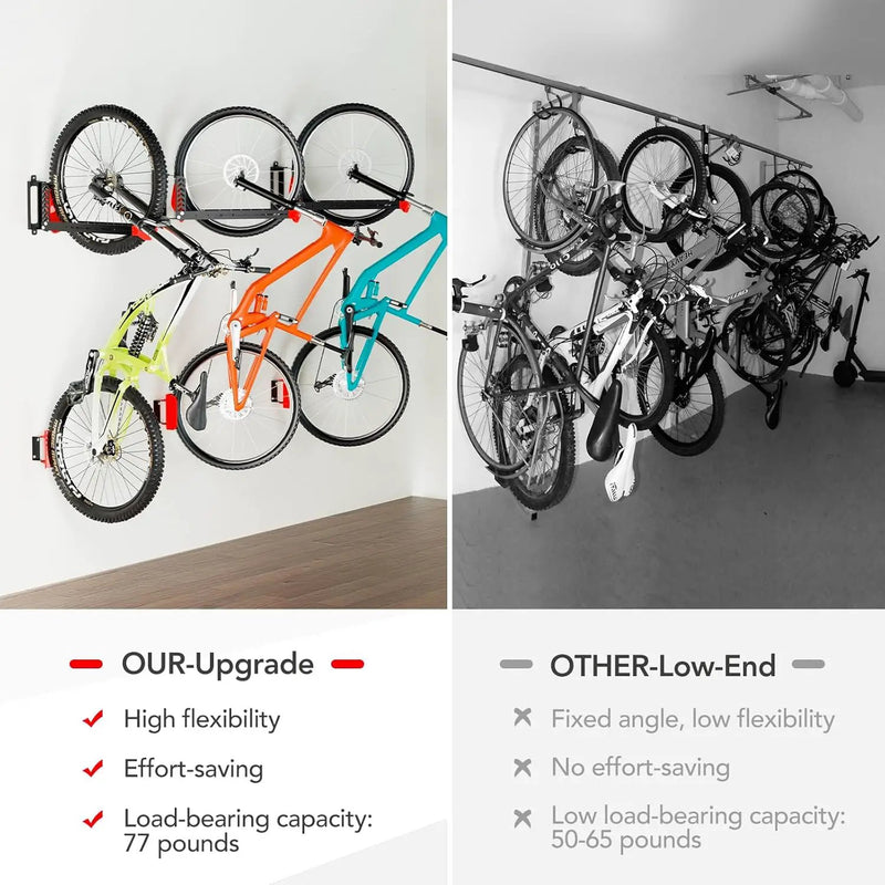Swivel Bike Rack Wall Mount, Bike Hangers for Garage, Space-Saving Vertical Bike Holder, Holds up to 77 lbs, Bicycle Wall Hanger Storage, No Heavy Lifting Required Indoor Hanging Bike Rack-Red by GreenHaven Gardens