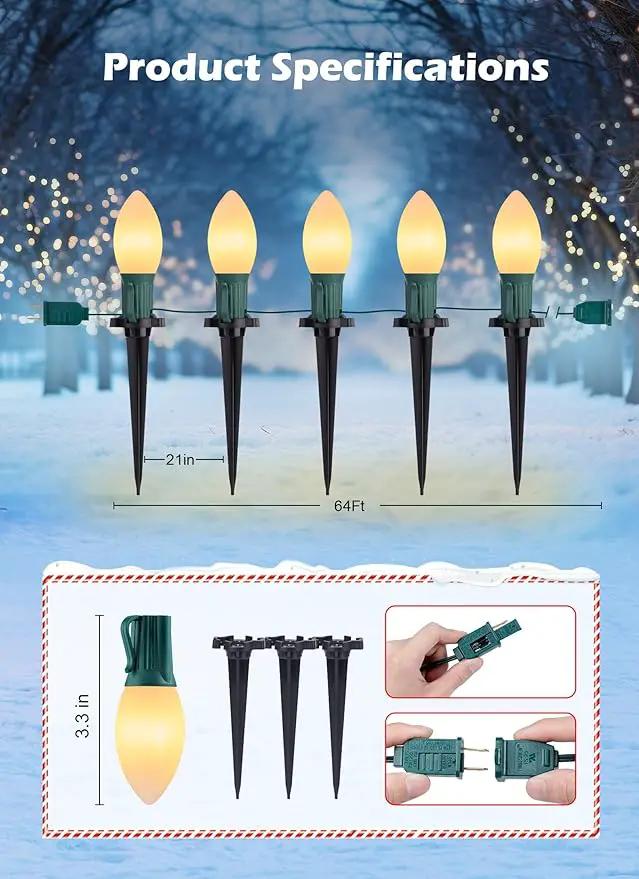 Brightown Frosted C9 LED Christmas Lights Outdoor, 32Ft Pathway Lights with 25 LED Bulbs, Warm White by GreenHaven Gardens