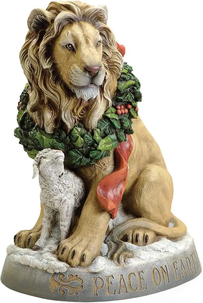 Joseph's Studio by Roman - Lion and Lamb Figure, Verse - Peace on Earth, 19.25" H, Resin and Stone, Christmas Decoration, Collection, Durable, Long Lasting by GreenHaven Gardens