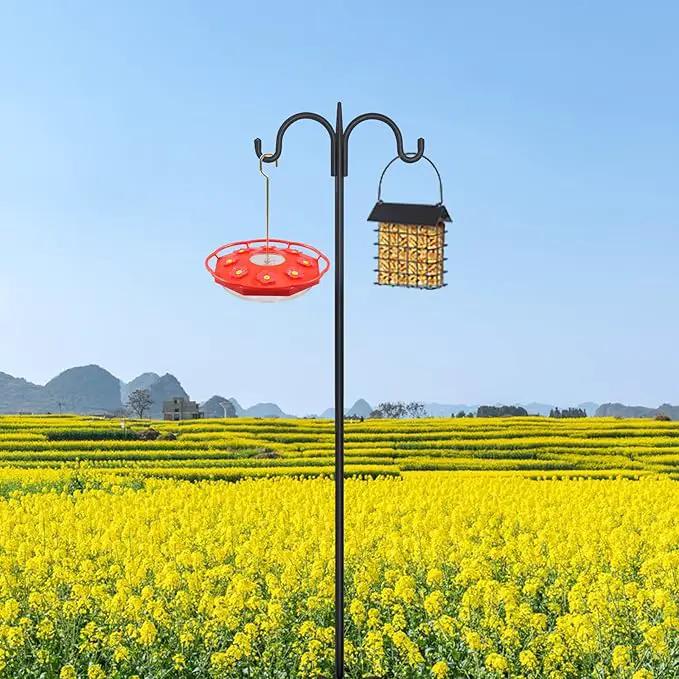 FEED GARDEN Adjustable Double Shepherds Hook for Outdoor with 5 Prong Base 92 Inch Heavy Duty Two Sided Bird Feeder Pole for Hanging Plant Baskets, Solar Light Lanterns, Wind Chimes by GreenHaven Gardens