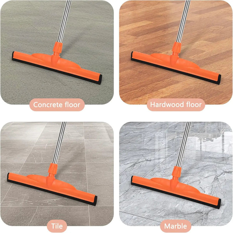 Floor Squeegee Scrubber, 17'' Heavy Duty Household Broom EVA Foam Blade Rubber Wiper Squeegee for Concrete Floor Garage Shower Bathroom Tile Scrubber 60'' Long Handle Multifunction Magic Broom(Orange) by GreenHaven Gardens
