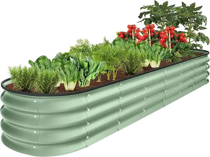 Best Choice Products 8x2x1ft Outdoor Metal Raised Garden Bed, Oval Deep Root Planter Box for Vegetables, Flowers, Herbs, and Succulents w/ 108 Gallon Capacity - Sage Green by GreenHaven Gardens