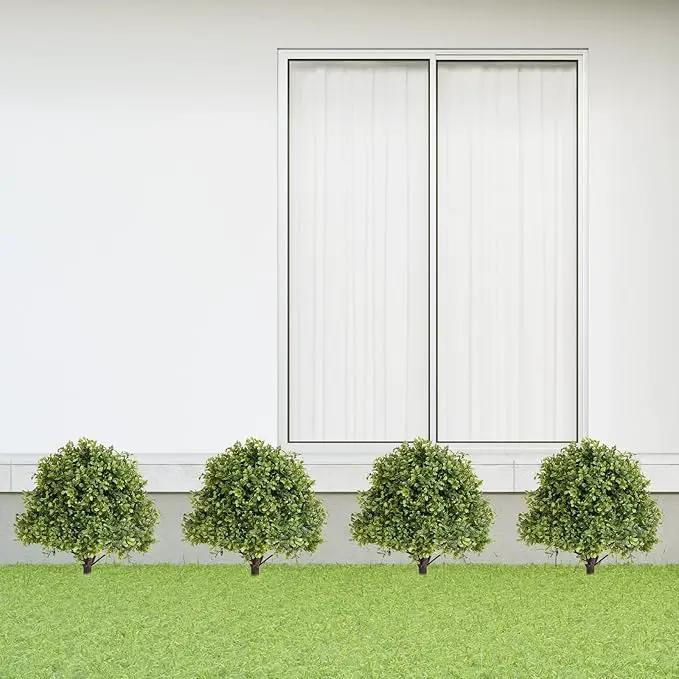 27" Tall Artificial Boxwood Ball Topiary Trees Set of 2, UV Resistant Large Faux Plants Outdoor, 2ft Fake Bushes and Shrubs Look Real with Ground Spike for Front Porch Outside Planter Backyard Decor by GreenHaven Gardens