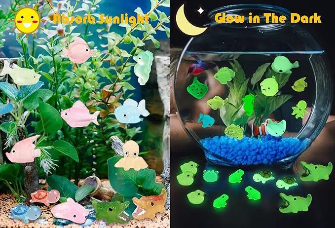 Luminous Mini Resin Ocean Animals 50Pcs Tiny Animals Tiny Turtle Octopus Seahorse Crocodile Dolphin Shark Frog Glow in The Dark for Garden Miniatures Accessories Landscape Aquarium Potted Decoration by GreenHaven Gardens