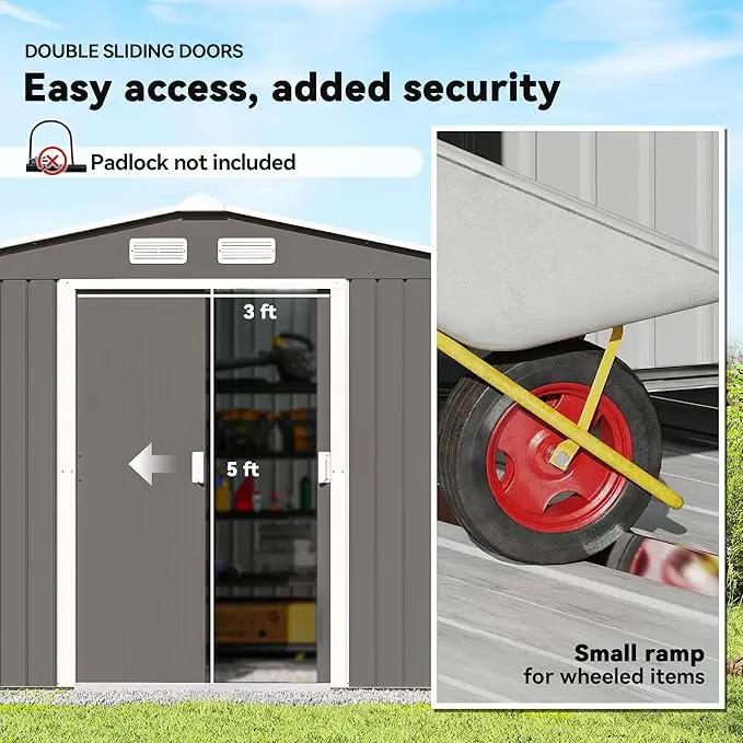 Outsunny 9' x 6' Outdoor Storage Shed, Garden Tool Metal Shed with Foundation Kit, Double Lockable Door, Air Vents and Sloping Roof, for Backyard, Patio, Lawn, Gray by GreenHaven Gardens