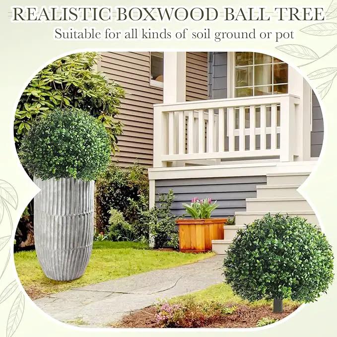 Yunlly 6 Pack 18" Artificial Boxwood Ball Bush Topiary Trees Fake Outdoor Plants, Realistic UV Resistance Faux Shrubs with Spike Greenery Topiary for Front Porch Garden Yard Patio Indoor (Green) by GreenHaven Gardens
