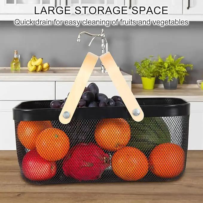 Garden Harvest Basket,Delicate Harvest Basket for Garden Vegetables,Practical Metal Mesh Wire Basket with Handle Suitable for Bathroom,Cabinet,Kitchen(Black) by GreenHaven Gardens