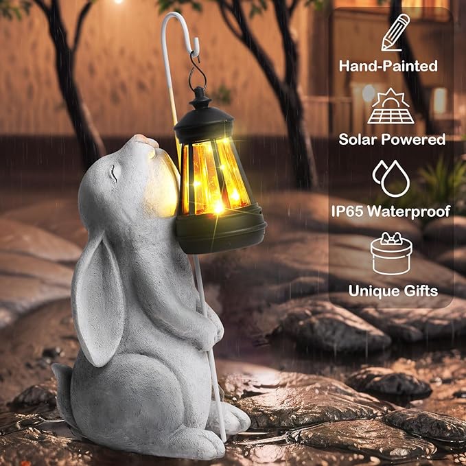 Solar Garden Outdoor Statues,Resin Rabbit Figurine Decorations with Solar Lantern, Outdoor Rabbit Art Decor for Lawn,Yard, Unique Housewarming Gift for Garden Home by GreenHaven Gardens
