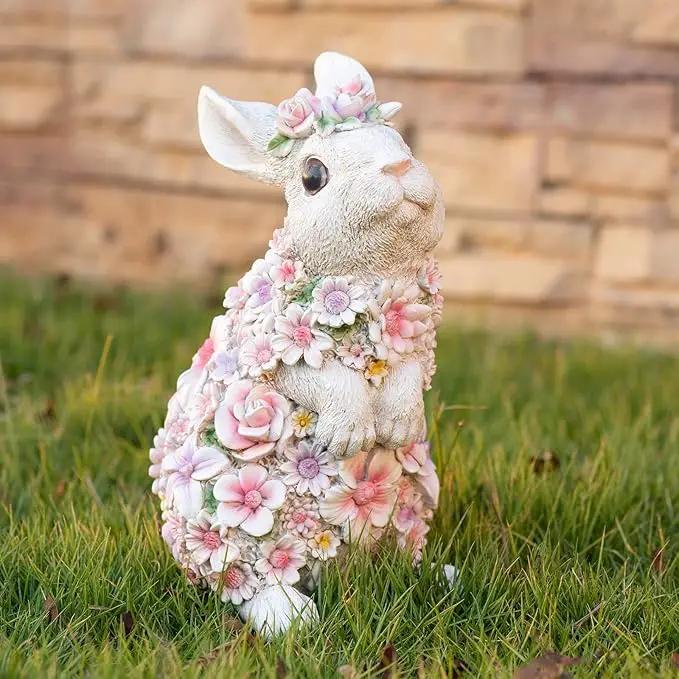 Rabbit Statue Outdoor Statues Bunny Figurines Garden Decor Resin Easter Decorations Bunnies Gifts Home House Kitchen Figurine Patio Lawn Yard Art Housewarming Funny Decoration (10inch) by GreenHaven Gardens