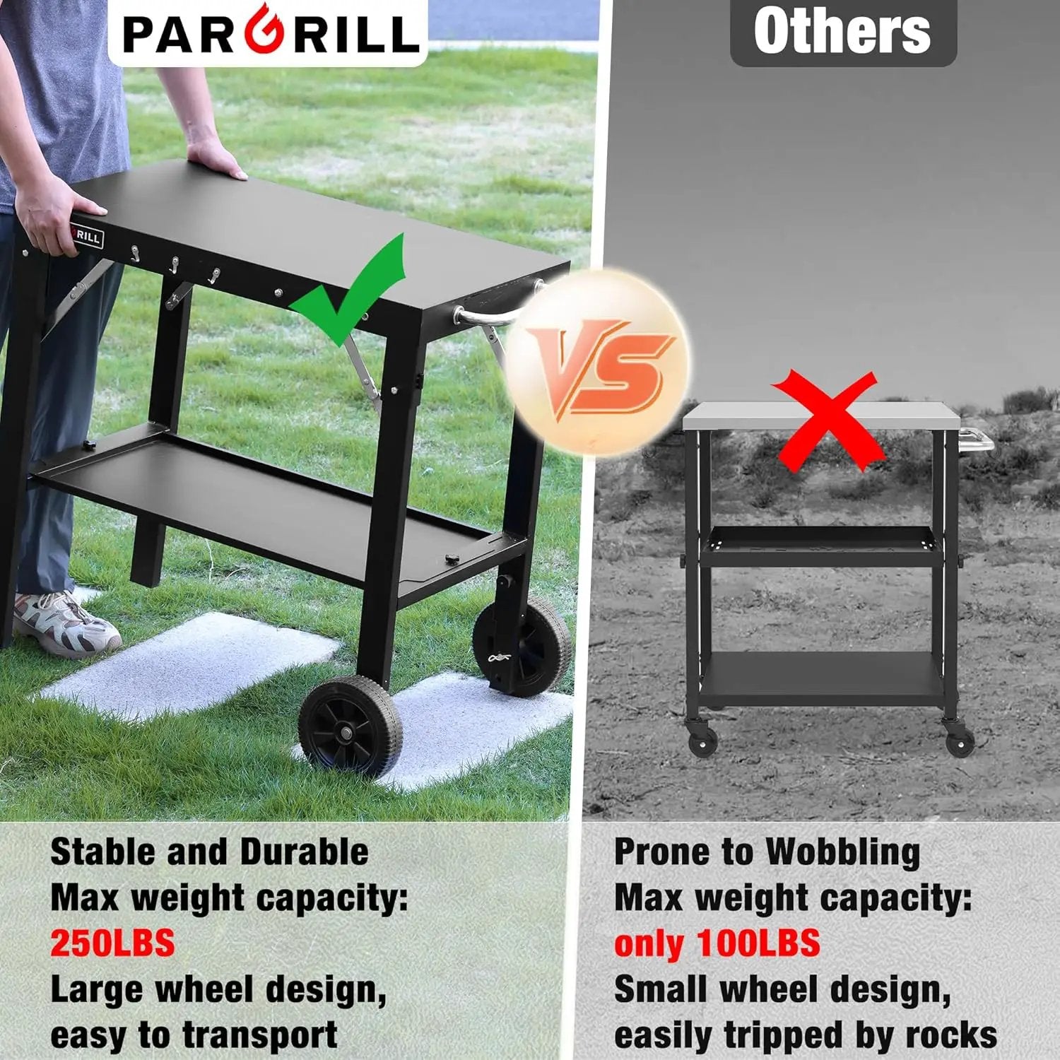 Outdoor Grill Table, Folding Grill Cart with Pull-out Side Table, Blackstone Griddle Stand, Fit 17 Inch Or 22 Inch, Stainless Steel BBQ Prep Station, Pizza Oven Stand by GreenHaven Gardens