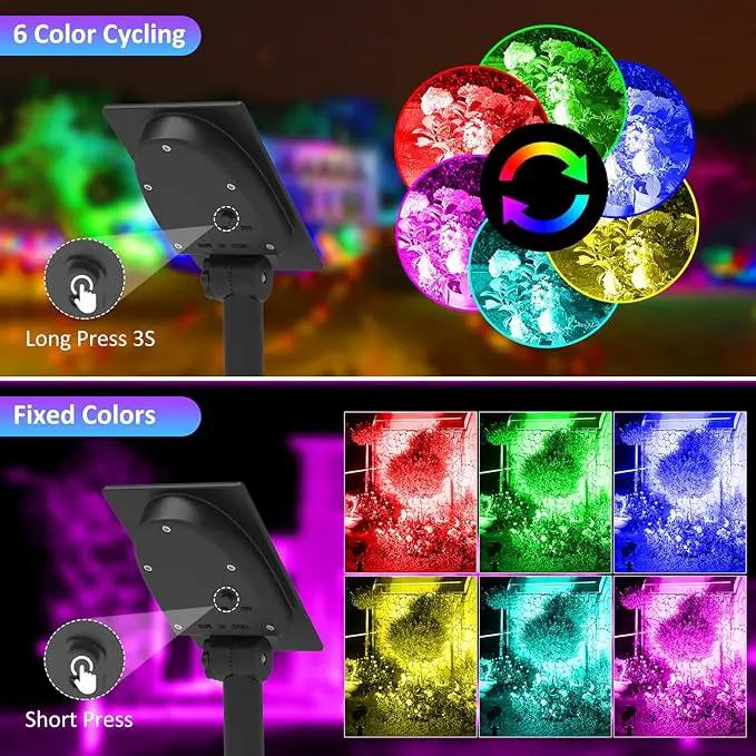 T-SUNUS Color Changing Solar Landscape Spotlights 2 Pack, IP65 Waterproof Lights 9.8ft Cable, Outdoor RGB Spot Light With Separated Panel for Yard Garden Driveway Porch Walkway Pool Patio by GreenHaven Gardens