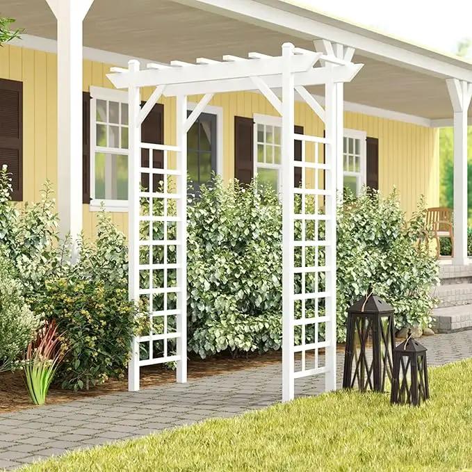 Dura-Trel PVC Garden Arbor, Arch Support for Climbing Plants, Providence, White, 64" x 85" by GreenHaven Gardens