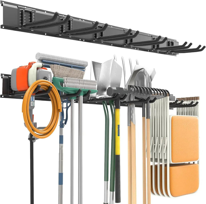 EVERHANGER Garage Tool Storage Organizer, Wall Mount Garden Tool Rack Organization, Heavy Duty Folding Chair Hangers with 6 Adjustable Hooks, Max Load 450lb, 48inch by GreenHaven Gardens