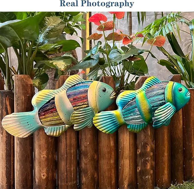 LIFFY Metal Fish Wall Decor - Outdoor Metal Wall Art - Coastal Wall Decor - Hanging Decoration for Garden, Fence, Living Room, Bedroom | Wall Art (11.8", 2 pcs) by GreenHaven Gardens