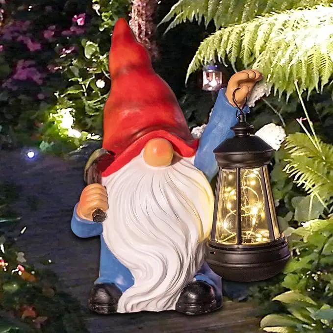 Garden Gnome Statue Solar Light Outdoor Decorations Figurine with Lantern Led Shovel Sculpture Lawn Patio Yard Porch Outside Christmas Housewarming Gifts for Women Mother's Day Grandma by GreenHaven Gardens