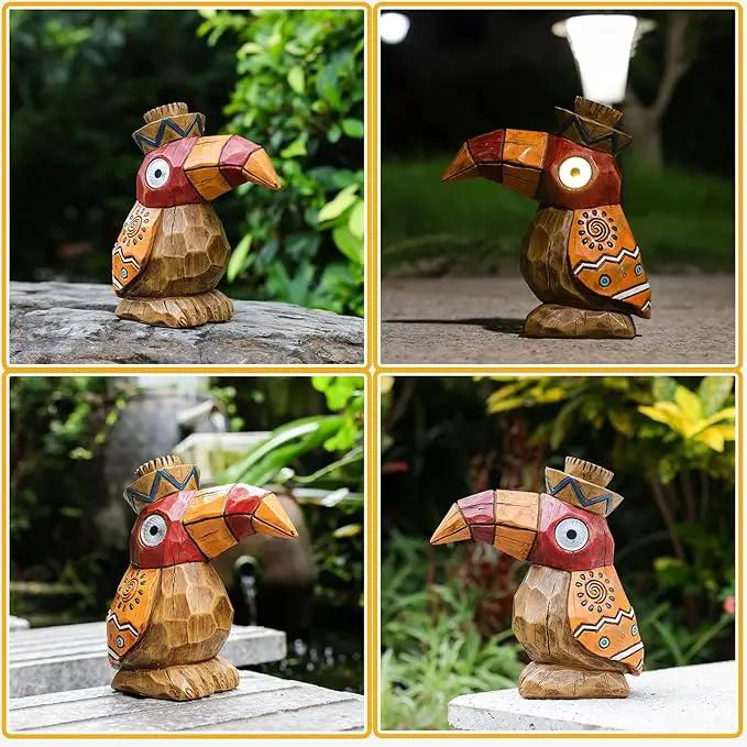 Solar Tiki Statue-WoodWoodpecker Bird-Garden Hawaiian - Solar Outdoor Light Garden Sculptures & Statues Totem Pole Bar Outdoor Patio Pool Yard Summer Decorations by GreenHaven Gardens
