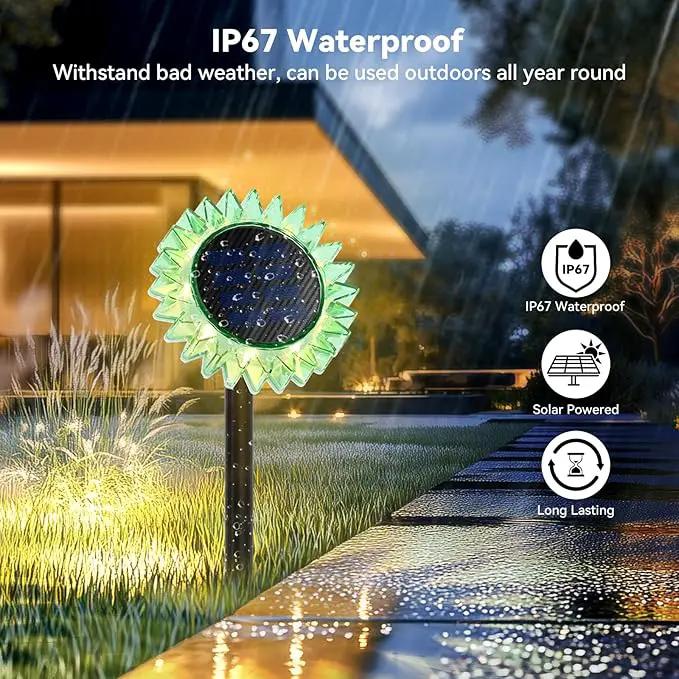 Outdoor Solar Lights, 4 Pack Led Solar Sunflower Lights, Stake/Wall 2-in-1 Waterproof Solar Garden Lights for Yard, Landscape, Fence, Patio, Driveway, Pathway, Backyard Decoration (Warm White) by GreenHaven Gardens