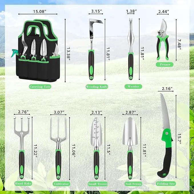 WNJ Garden Tool Set, 14PCS Complete Set of Heavy-Duty Stainless Steel Gardening Hand Tools with Stylish and Durable Tool Bag and Non-Slip Rubber Grips, Ideal Gardening Kit Gift for Women and Men by GreenHaven Gardens