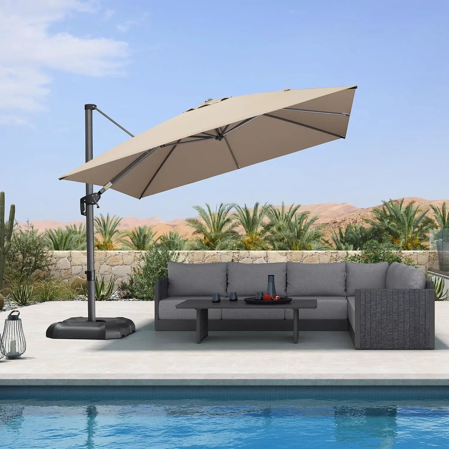 PURPLE LEAF 10 Feet Patio Umbrella Outdoor Cantilever Square Umbrella Aluminum Offset Umbrella with 360-degree Rotation for Garden Deck Pool Patio Taupe by GreenHaven Gardens