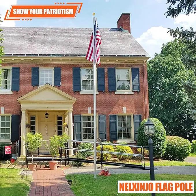 NELXINJO 25FT Sectional Flag Pole Kit, Heavy Duty Aluminum Outdoor In-Ground Flagpole, Gold Ball Top, 3x5 USA Flag for Residential Commercial Outdoor Garden(25FT, Silver) by GreenHaven Gardens