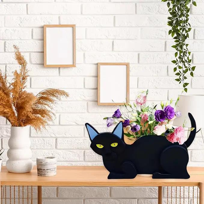 Black Cat Planter Plant Pots,Cute Garden Cat Flower Planter,Cat Planters Birthday Gifts for Women,Office,Indoor/Outdoor Decor（12.5 * 5.6 * 7.8in） by GreenHaven Gardens