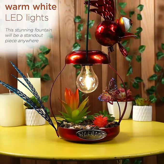 Alpine Corporation LYT286SLR-HH Solar-Powered Metal Rooster w/Garden Enclosed LED Light Decor, Solar Patio Decor, 16''H, Red by GreenHaven Gardens