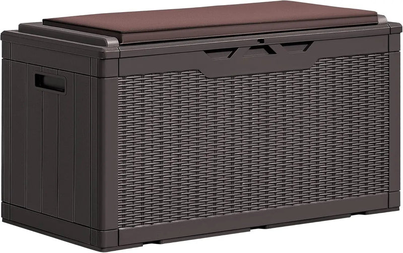 Greesum 100 Gallon Resin Deck Box Large Outdoor Storage Boxes with Cushions for Garden Tools, Patio Furniture Pillows, Pool Supplies, Dark Brown by GreenHaven Gardens