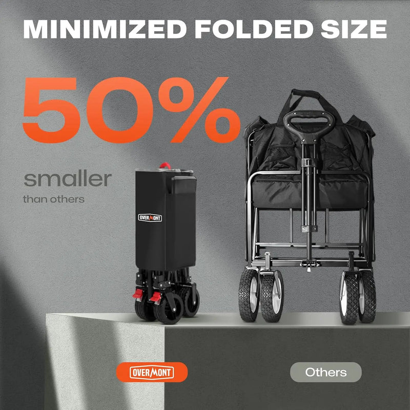 Overmont Collapsible Wagon Cart with Wheels - 180L Foldable Heavy Duty Wagon with Big All-Terrain Wheels - 330Lbs Weight Capacity with Side Pockets for Camping Sports Garden Grocery Shopping Black by GreenHaven Gardens