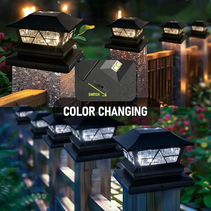 TW SHINE Solar Post Cap Lights 6 Pack, 2 Modes Fence Post Solar Powered Lights Outdoor Waterproof for 4x4 5x5 6x6 Wood Posts Warm White/Cool White for Yard, Garden, Porch, Deck, Patio Decor by GreenHaven Gardens