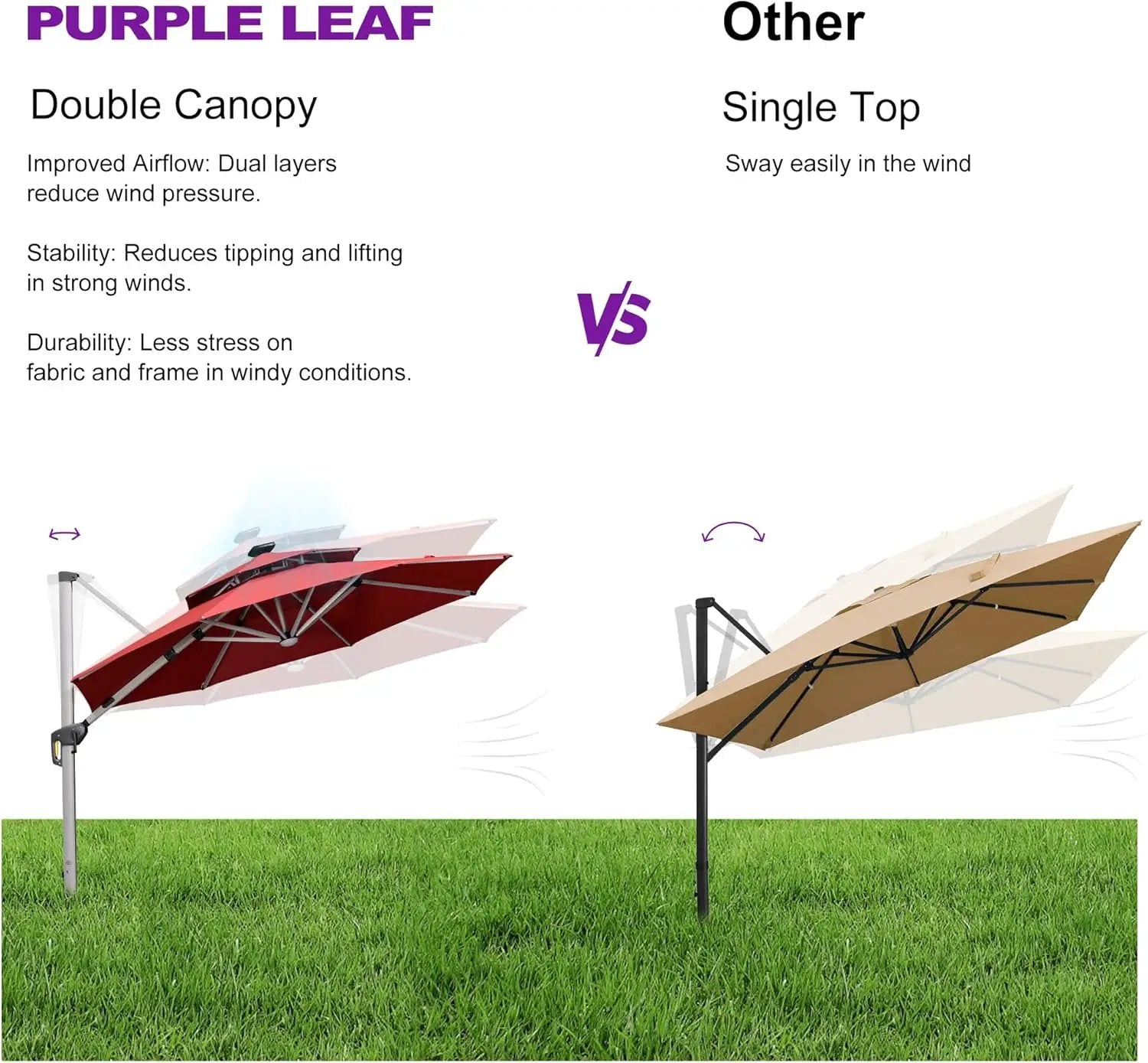 PURPLE LEAF 10ft Solar powered LED Patio Umbrella Outdoor Round Umbrellas Large Cantilever Umbrella with LED lights Windproof Offset Umbrellas Heavy Duty Sun Umbrella for Garden Deck Pool Patio, Terra by GreenHaven Gardens