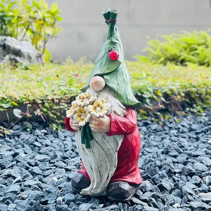 Garden Gnome Statue Outdoor Decor, Solar Garden Gnome Figurine Light, Resin Statues Sculpture for Patio Yard Lawn Outdoor Decorations by GreenHaven Gardens