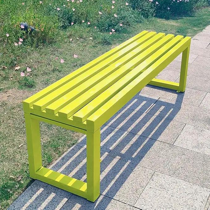 Weatherproof Metal Dining Bench, Outdoor Bench Backless Patio Bench 2-Person Farmhouse Bench Garden Bench for Kitchen, Living Room, Entryway(Yellow,59in) by GreenHaven Gardens