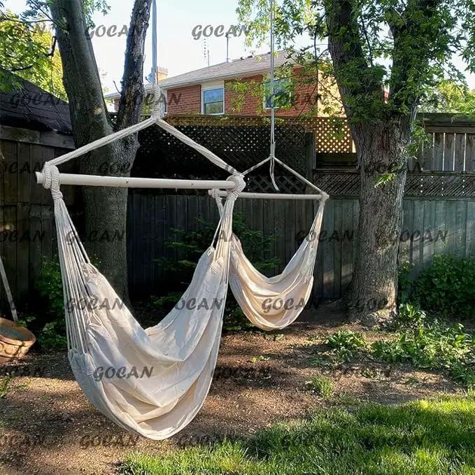 Hammock Chair Large Hammock Swing,110 X 150cm Load 150kg,Cotton Hanging Chair Hardwood Spreader Bar Wide Seat Swing Chair (Beige) by GreenHaven Gardens