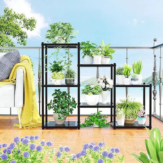 Simple Trending Plant Stand Indoor Outdoor, Heavy Duty Metal Waterproof 7 Tiered Plant Shelf for Multiple Flower Planter Holder Tall Large Rack, Black by GreenHaven Gardens