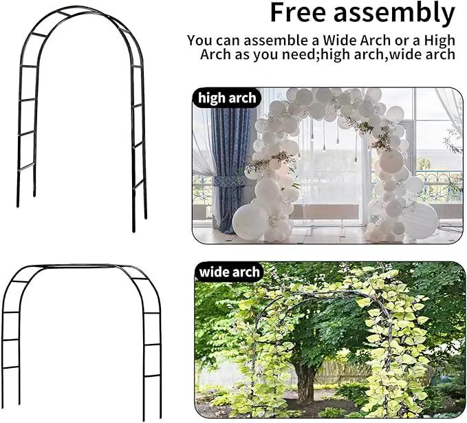RUBFAC Metal Garden Arch, Wedding & Event Decoration, Garden Trellis for Climbing Plants, Assemble Freely 2 Sizes for Various Climbing Plant Roses Vines Bridal Party Decoration, Black, 1 Pack by GreenHaven Gardens