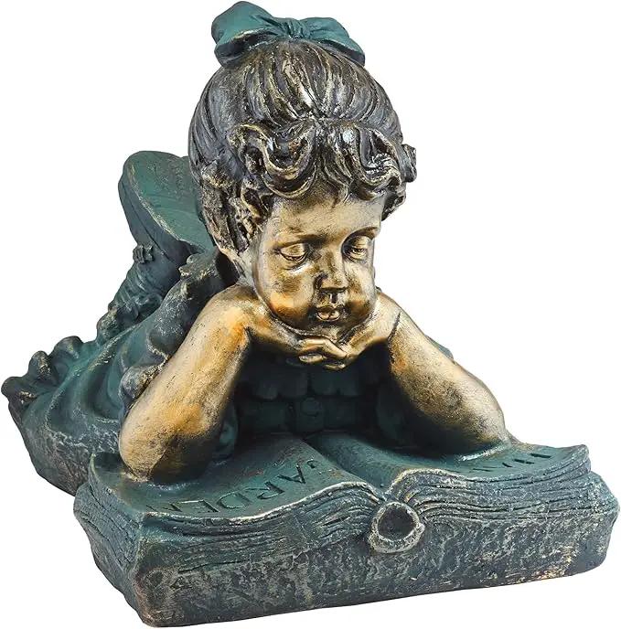 Alpine Corporation 16" Tall Indoor/Outdoor Girl Laying Down Reading Book Statue Set Yard Art Decoration by GreenHaven Gardens