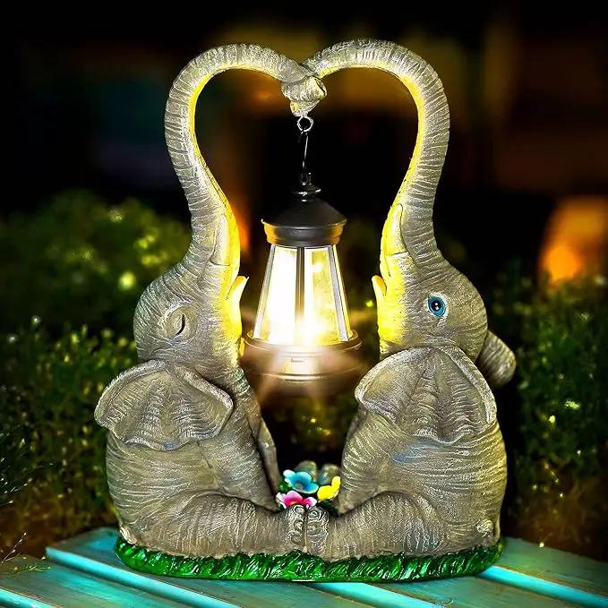 Elephant Statue Easter Garden Decor with LED Solar Lights-Set of 2 Good Luck Elephant Outdoor Statue Christmas Decorations for Yard Patio,Porch,Home -Mothers Day Gifts for Women, Mom, Grandma by GreenHaven Gardens