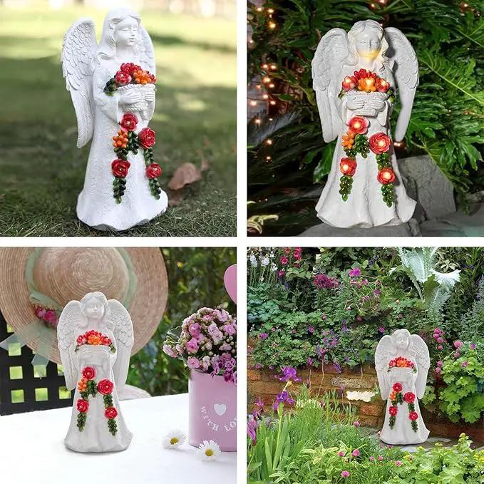 Angel Garden Statue Figurines Light Decoration Outdoor Solar Angels with 8 Led Lights Outside Resin Sculpture Art Decor Patio Lawn Yard Housewarming Gifts for Women Grandma Mom by GreenHaven Gardens