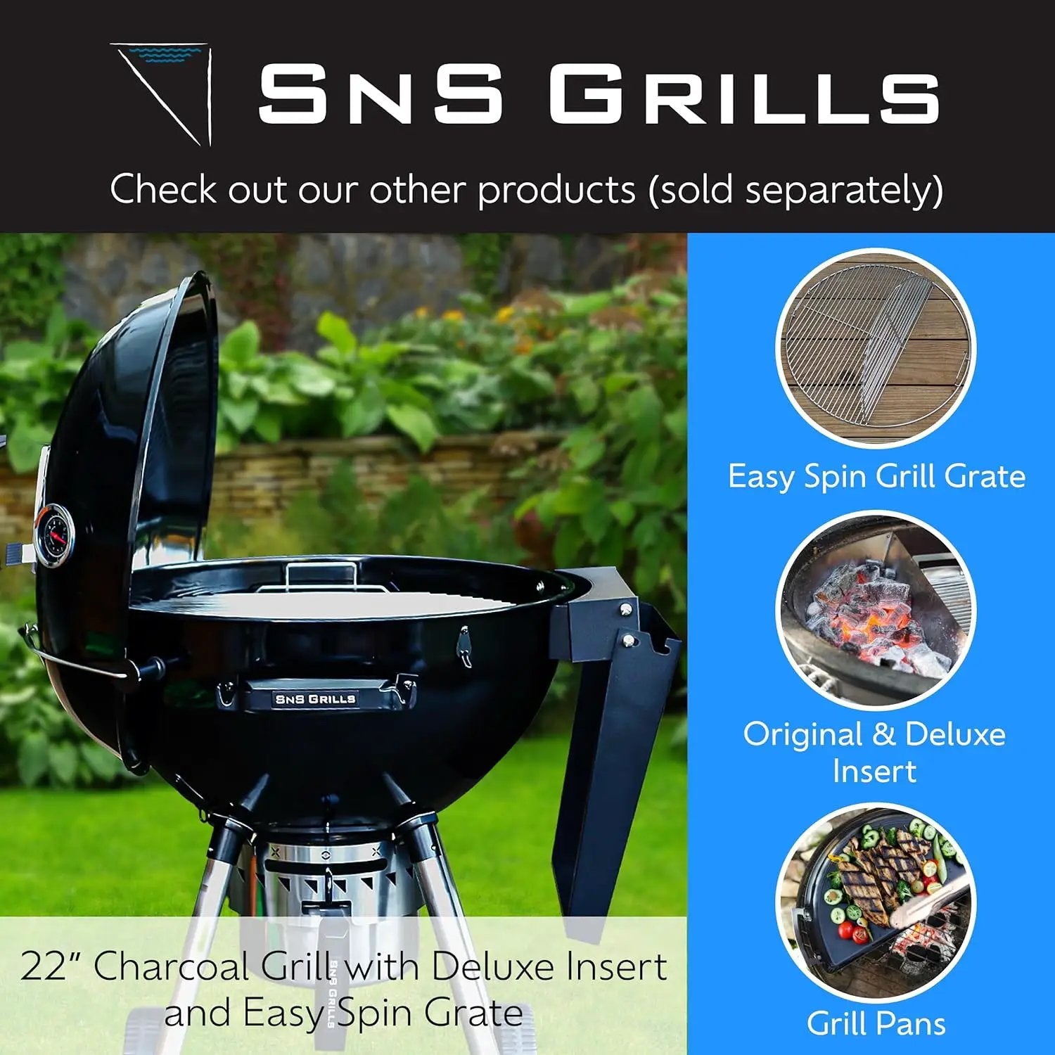 SnS Grills Slow ‘N Sear EasySpin Charcoal Grill Cooking Grate - Compatible with Weber and Other Grills, 2-Zone Stainless Steel Hinged Replacement - Tailgating & Backyard Cooking - 26” Inches by GreenHaven Gardens
