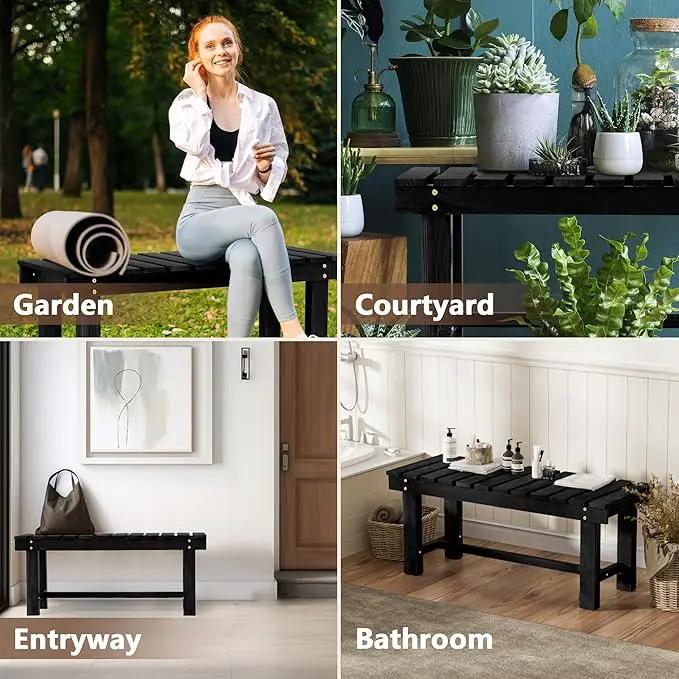 Nidouillet Outdoor Garden Bench, Weatherproof Patio Benches 2-Person Seat Backless Wooden Porch Bench, Multifunctional Slat All Weather Bench for Garden Lawn Porch Park Backyard (Black, 35.5 inch) by GreenHaven Gardens