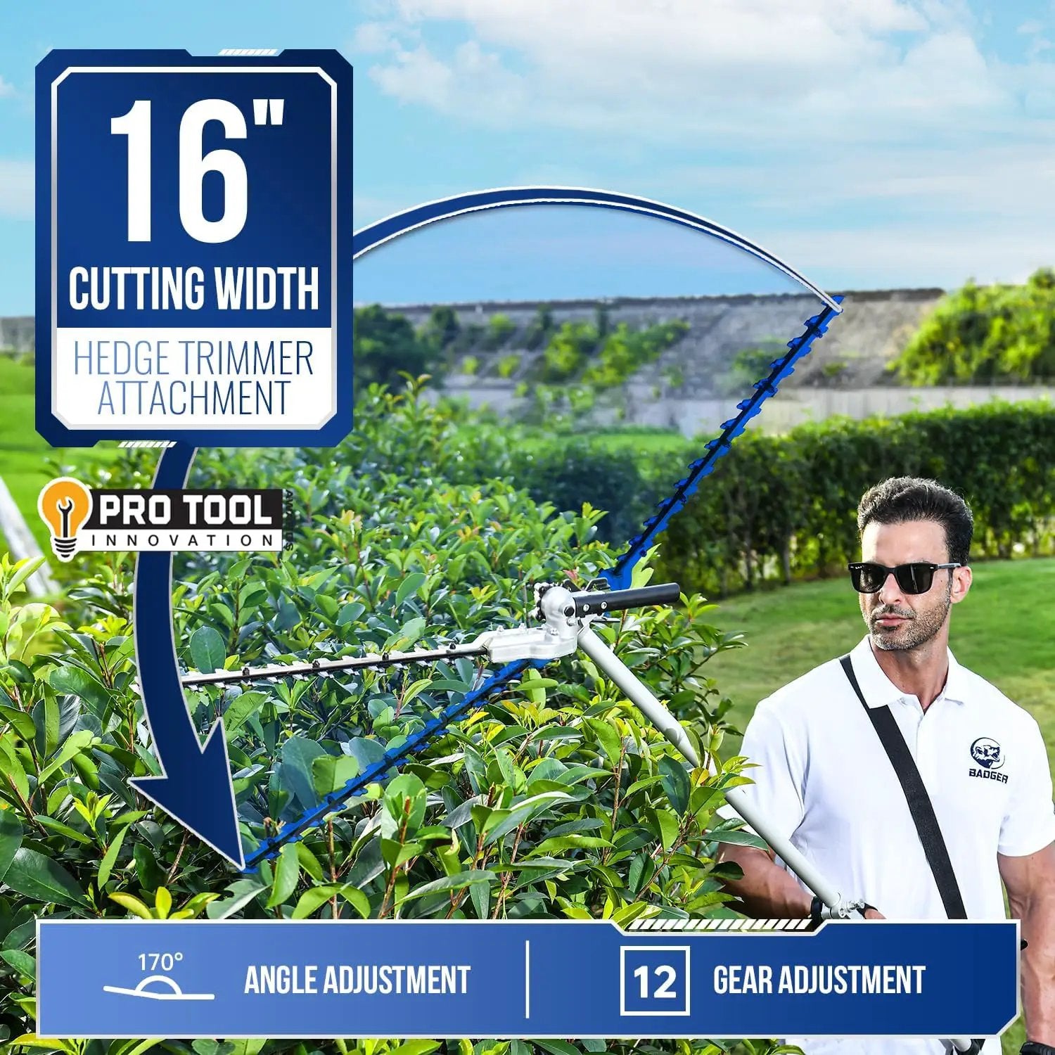 Wild Badger Power 40V Cordless Weed Wacker, String Trimmer/Edger, Hedge Trimmer and Brush Cutter Blade, Pole Saw, Attachment Capable 4-in-1 Multi-Tool Kit with 2 * 20V 4Ah Battery and 1 Charger, Blue by GreenHaven Gardens