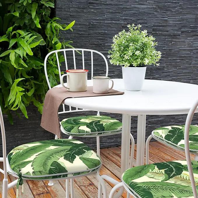 Indoor/Outdoor Chair Cushions 16x17 Inch, Patio Chair Cushions with Ties, All Weather Seat Cushions for Patio Furniture Home Garden Chair Use, Set of 4, Swaying Palms Green by GreenHaven Gardens