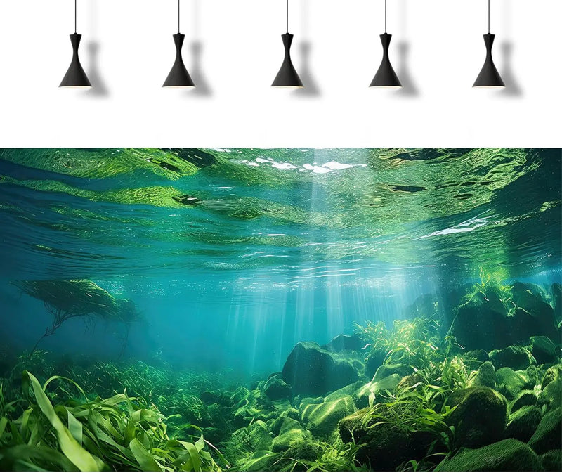 Under The Sea Fish Tank Background Aquatic Plants Deep Sea Aquarium Background Underwater Sunray Rock with Moss Terrarium Backgrounds Deep Ocean Floor Tropical Fish Tank Backgrounds 48x24in by GreenHaven Gardens