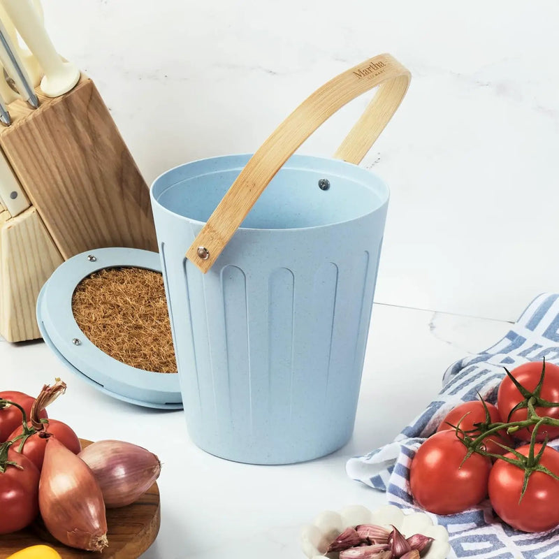 Martha Stewart Indoor Compost Bin | Countertop Composting Bucket for Kitchen | .7 Gallon Capacity | Includes Filter | Plant Based Materials | Light Blue by GreenHaven Gardens